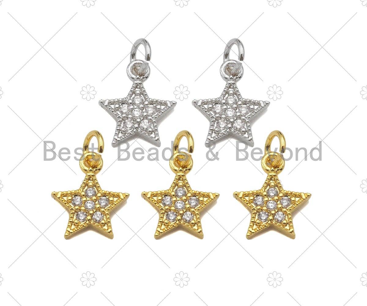 CZ Micro Pave Five Point Mini Star Pendant/Charm, CZ Dainty Gold Star Charm, Necklace Bracelet Charm Pendant,8x9mm,Sku#Y436