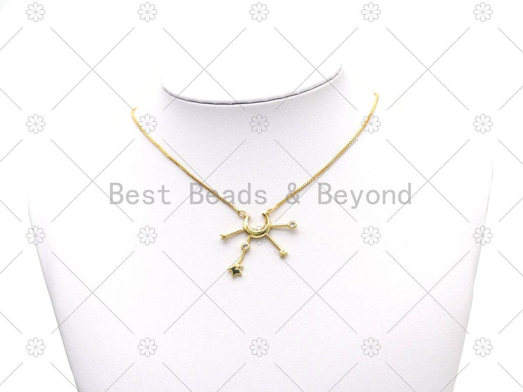 CZ Micro Pave Cresent Moon with Star Shape Pendant, Gold/Rose Moon Star Charm, Necklace Bracelet Charm, Sku#Y564