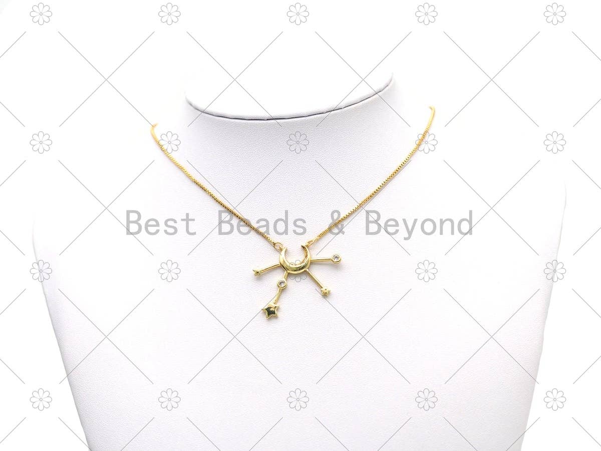 CZ Micro Pave Cresent Moon with Star Shape Pendant, Gold/Rose Moon Star Charm, Necklace Bracelet Charm, Sku#Y564