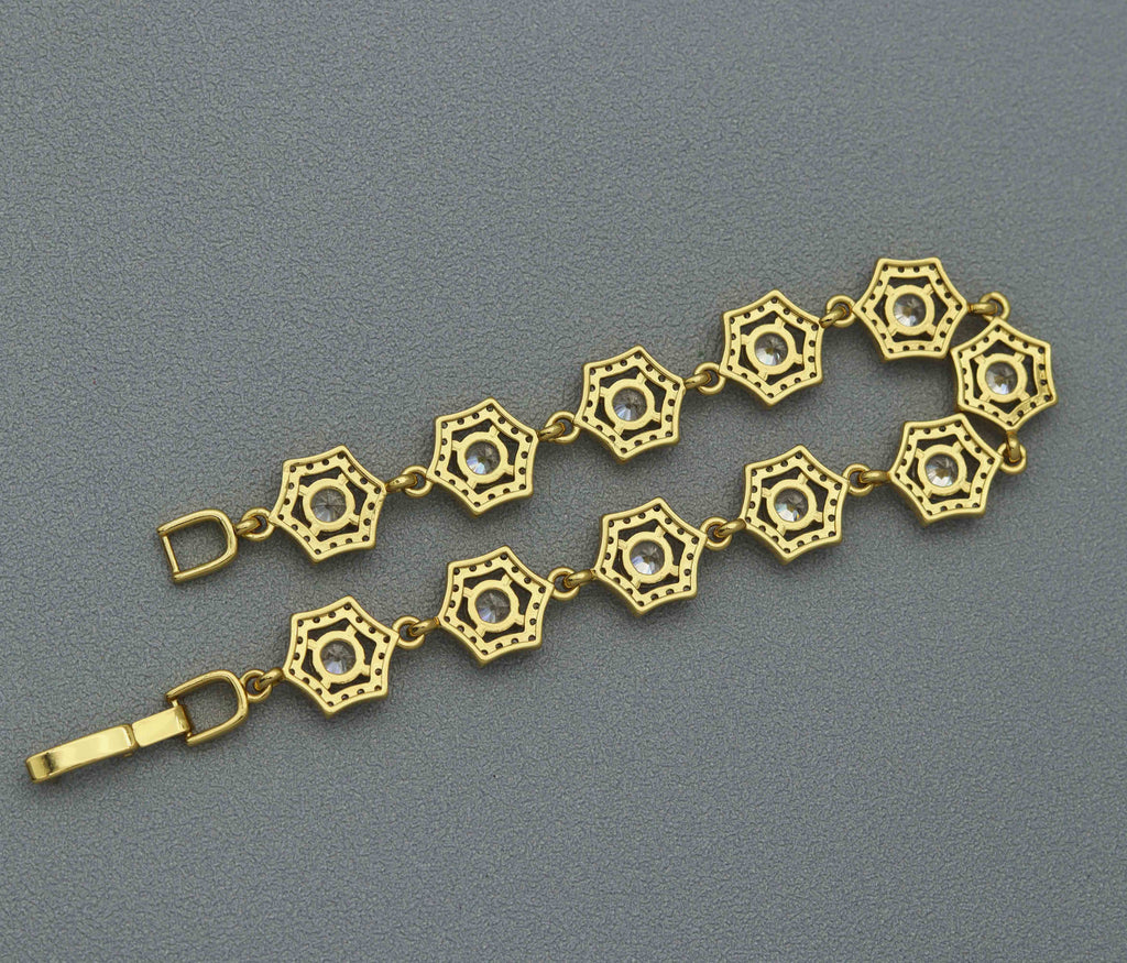 CZ Gold Silver Bezel Setting Hexagon Bracelet, Sku#B215