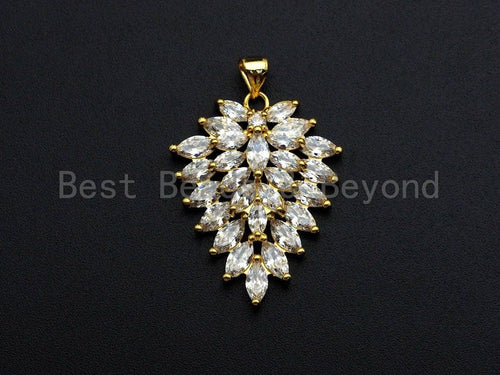 CZ Micro Pave Triangle Shape Pendant, Cubic Zirconia Taper Shape Pendant, Silver/Gold Tone, 24x31mm, Sku#FH64