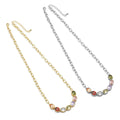 Colorful Oval Link CZ Chain Necklace, Sku#EF359