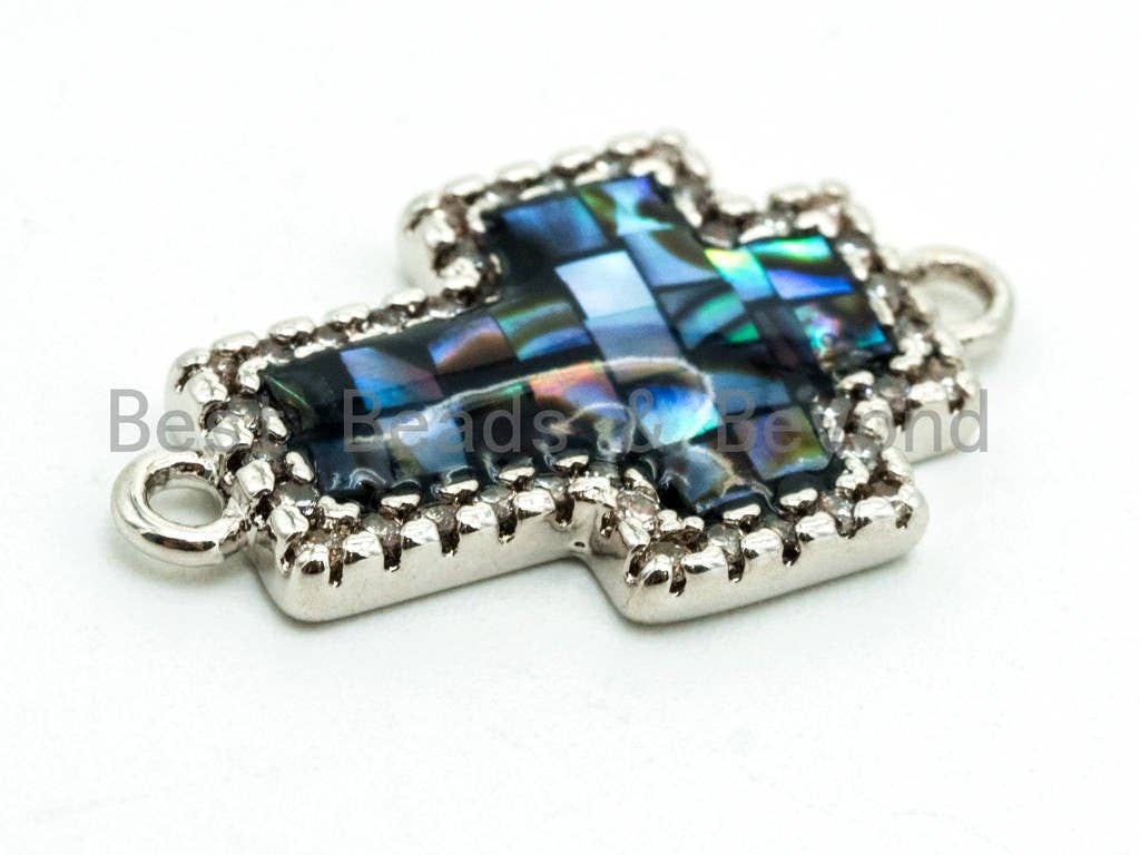 CZ Micro Pave Cross Connector with Abalone Shell, pave finding/Cubic Zirconia CZ space connector, 12x20mm, 1pc, SKU#Z26