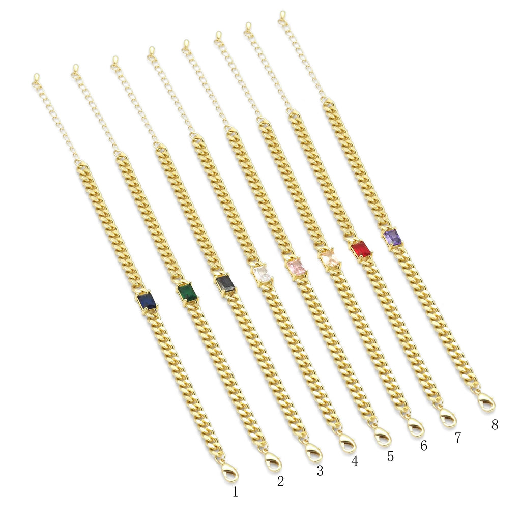 Cuban Chain Colorful CZ Link Necklace Bracelet , Sku#EF349