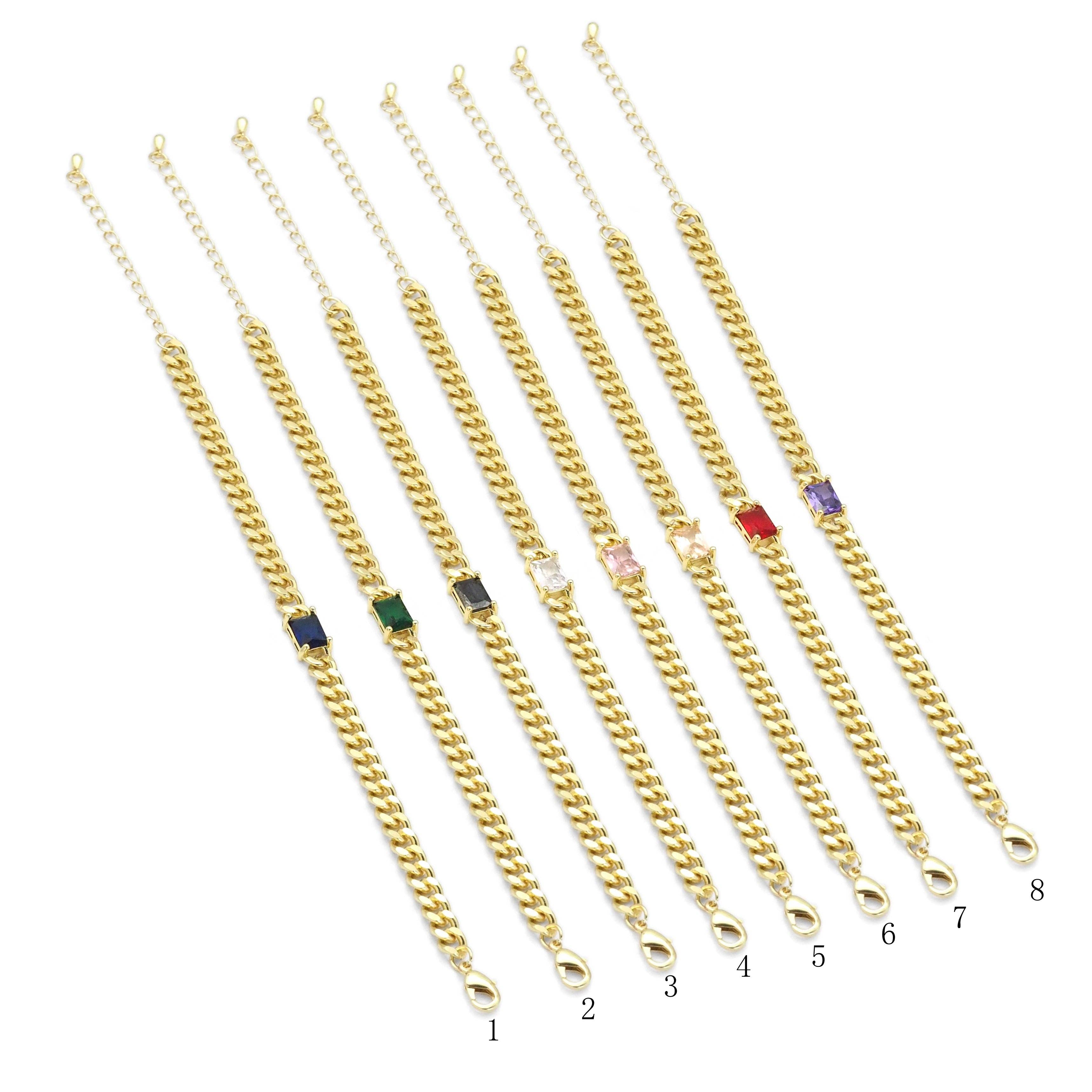 Cuban Chain Colorful CZ Link Necklace Bracelet , Sku#EF349