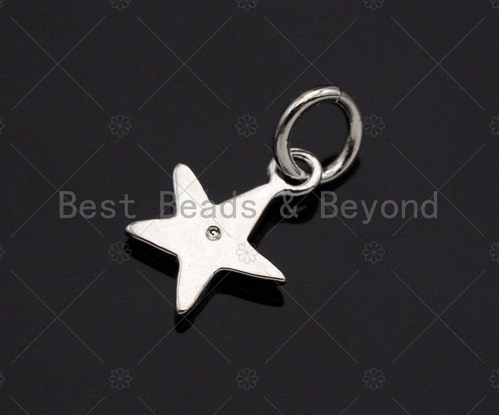 2pc Dainty Texturized Five Point Star Pendant/Charm, Bracelet Necklace Cubic Zirconia  Star Pendant Charm, 8x10mm,sku#Z1232