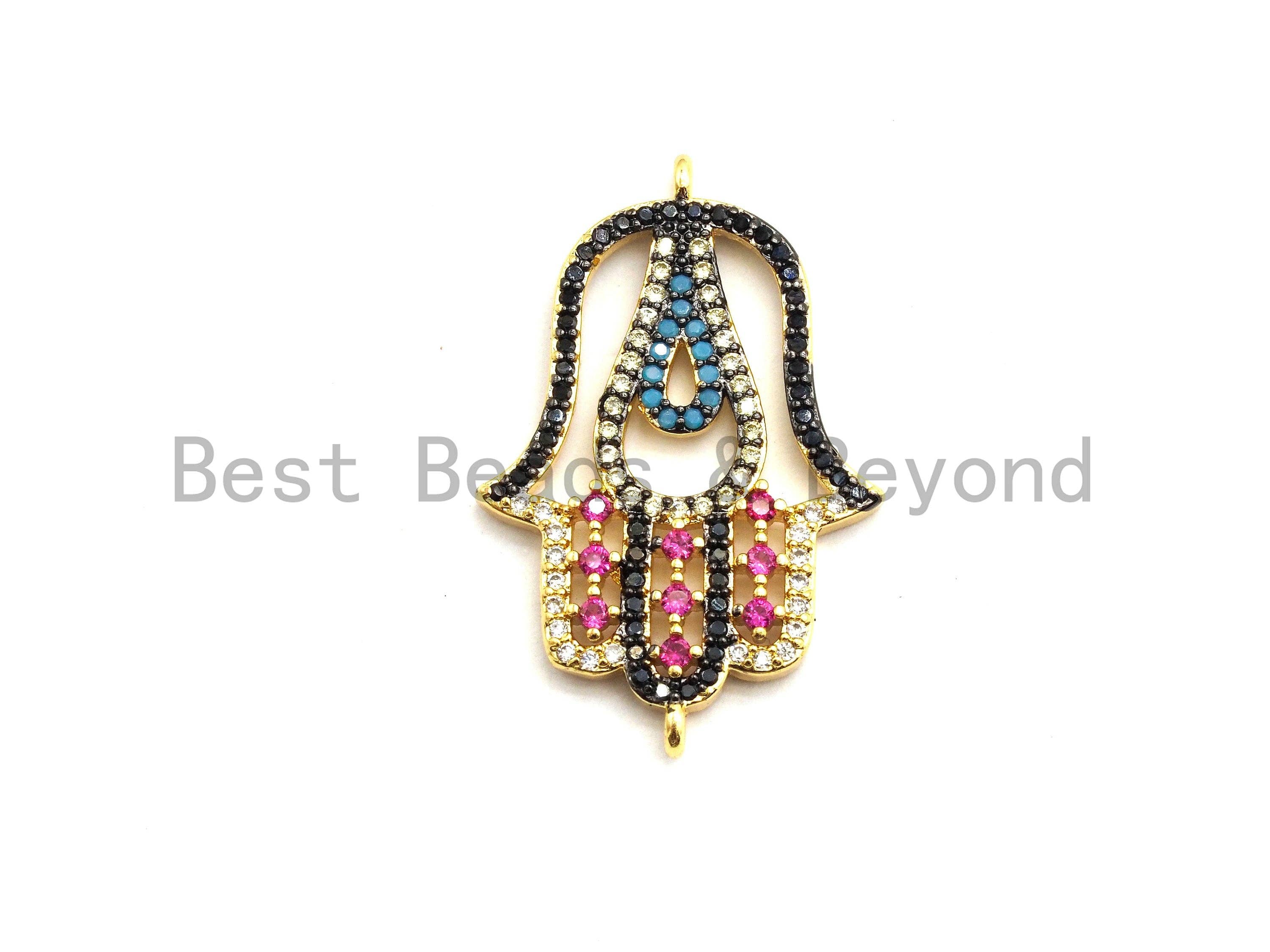 Colorful CZ Micro Pave Hamsa Hand Connector for Bracelet/Necklace, Hamsa Hand Connector, Spacer Connector, 20x30mm,sku#E444