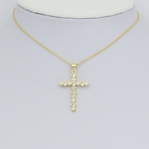 Clear CZ Gold/Silver Cross Charm Pendant, Sku#Y1021