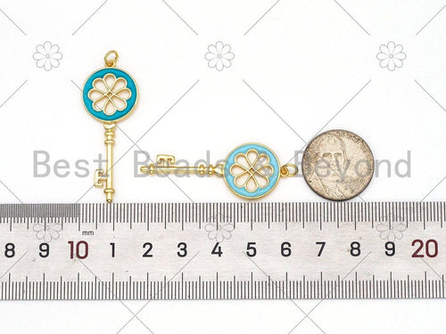 Enamel Colorful Filigree Key Shape Pendant, Gold Filled Enamel Charm,Enamel Jewelry Findings, 17x43mm,Sku#F1418C