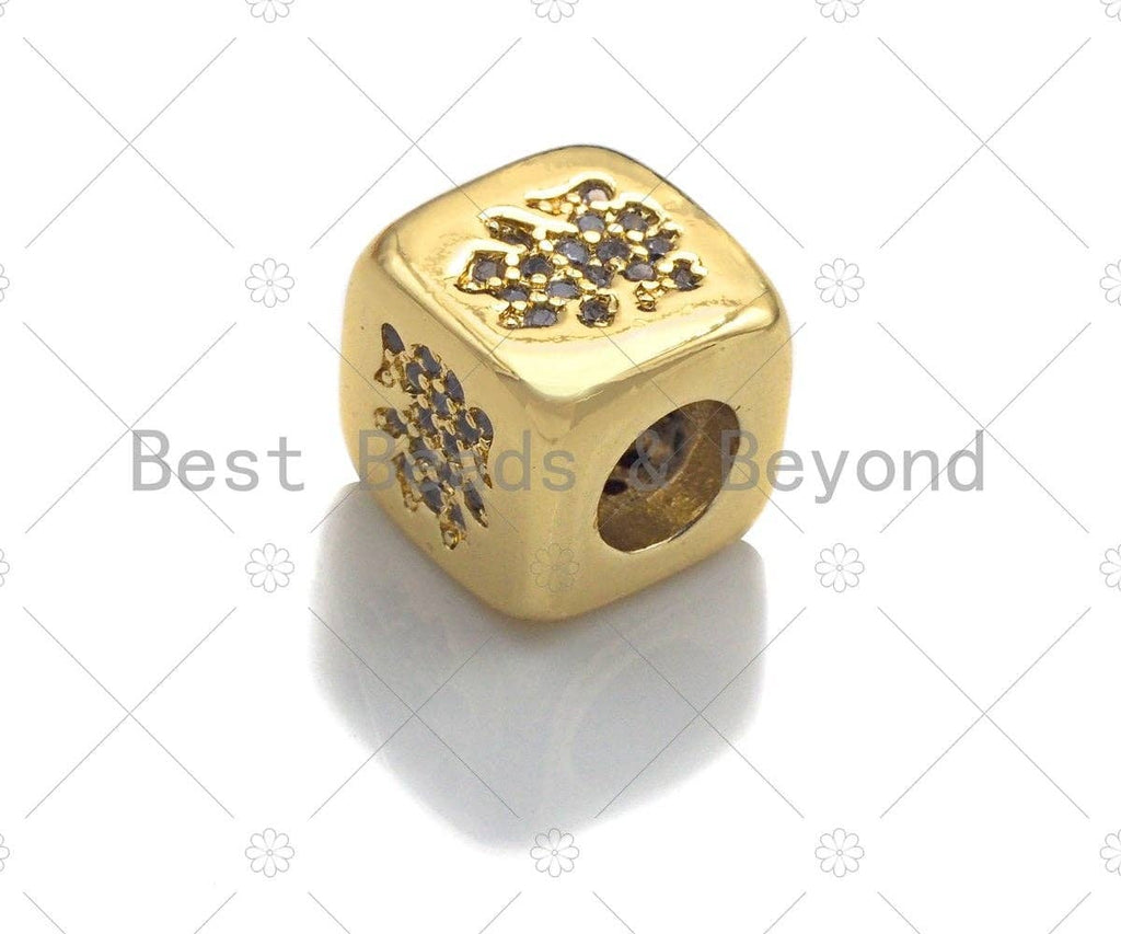 CZ Micro Pave Girl Cube Large Hole Spacer Beads, Cubic Zirconia Cube Girl Spacer Beads, Gold Name Initial Letter Beads, 8.5mm,sku#Z1135