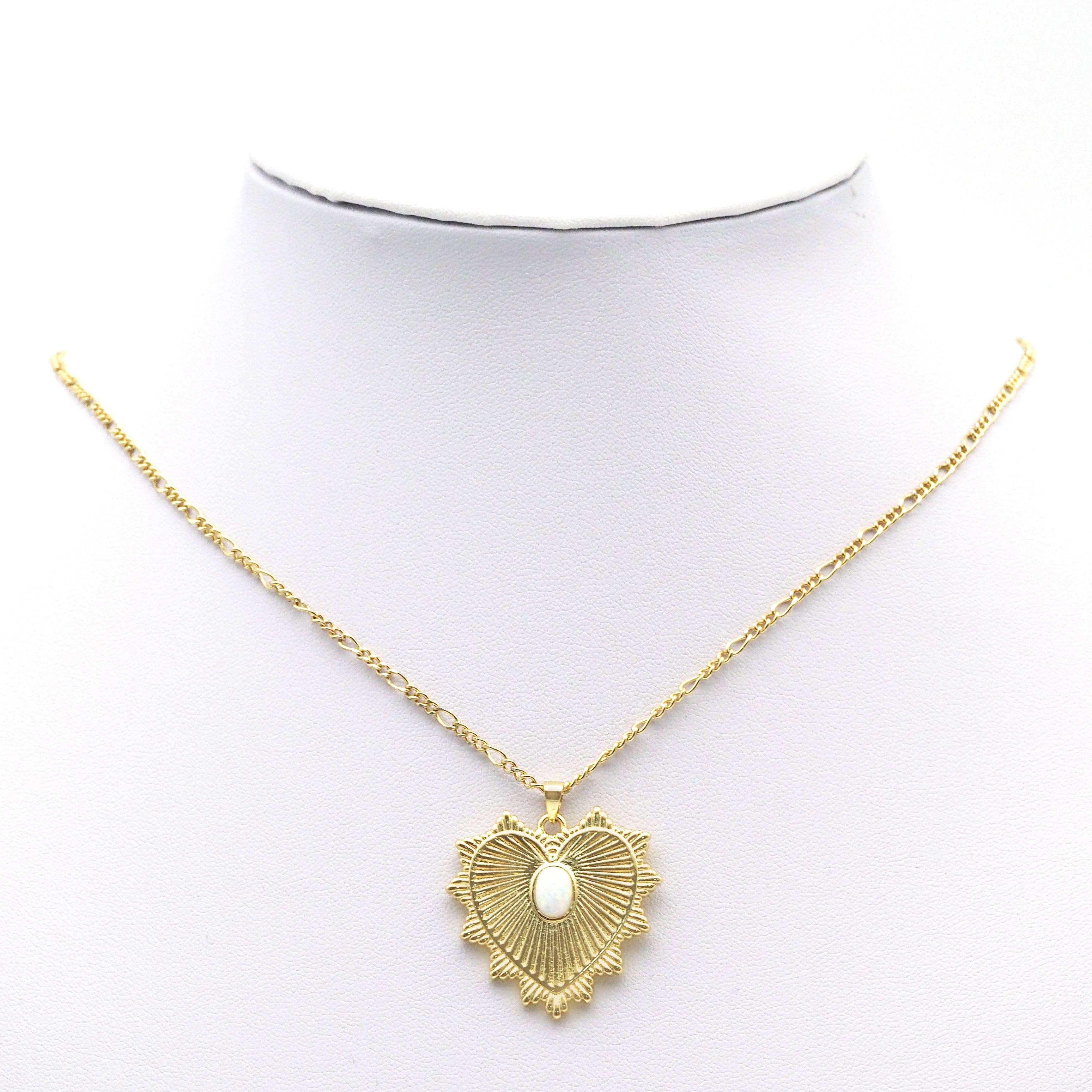 Gold Opal Stone Heart Charm, Sku#LX138