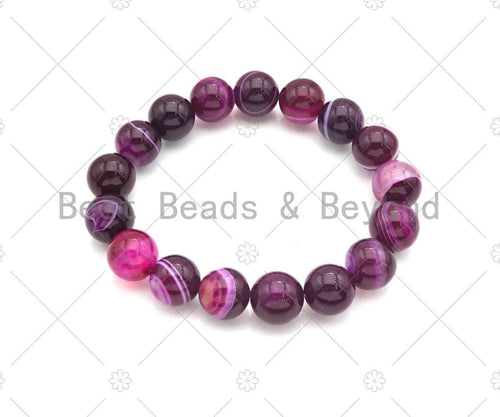 Natural Pink Banded Agate Stretchy Bracelet, SKu#EF23