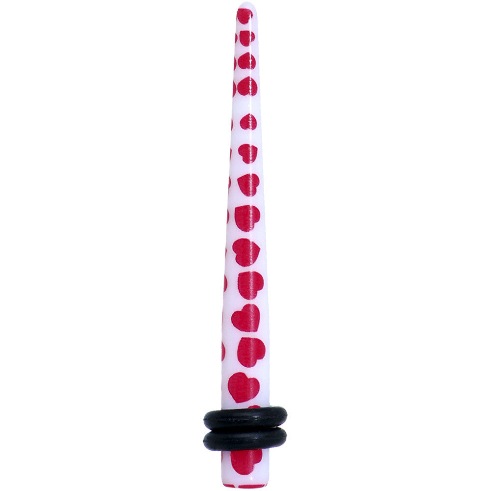6G White Red Heart Acrylic Ear Taper