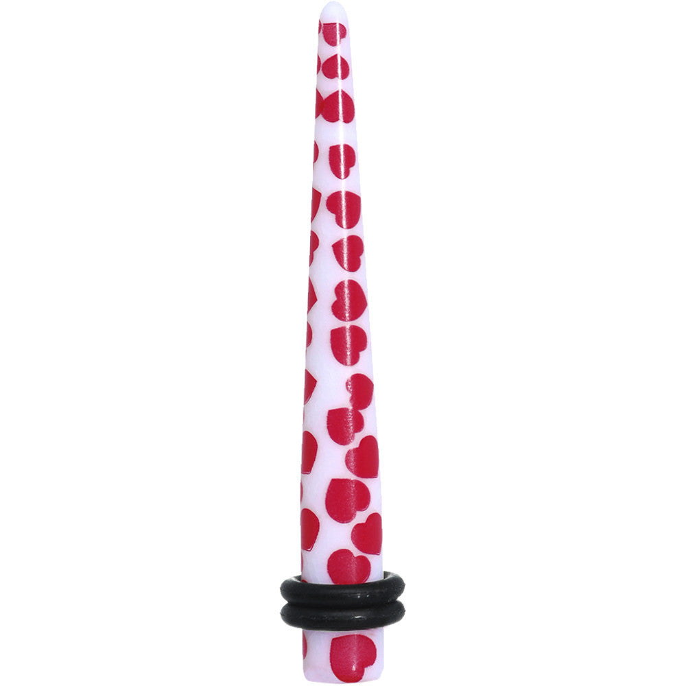 2G White Red Heart Acrylic Ear Taper