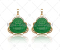 Green Jade Laughting Buddha CZ Pendant, Religious Buddhism Dainty Gold Pendant, Jadite Necklace Bracelet Pendant Charm,29x28mm, Sku#U1153