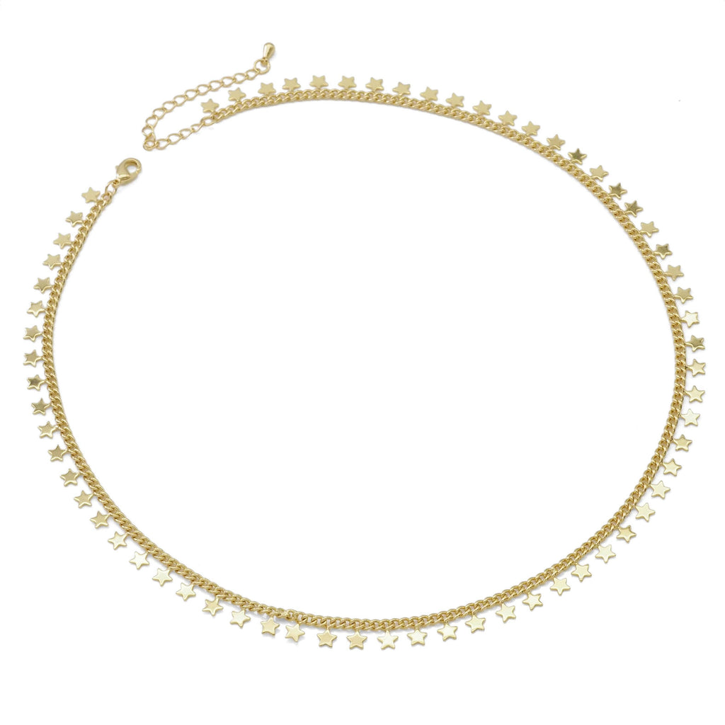 Multi Star Cuban Link Chain Necklace, Sku#Y829