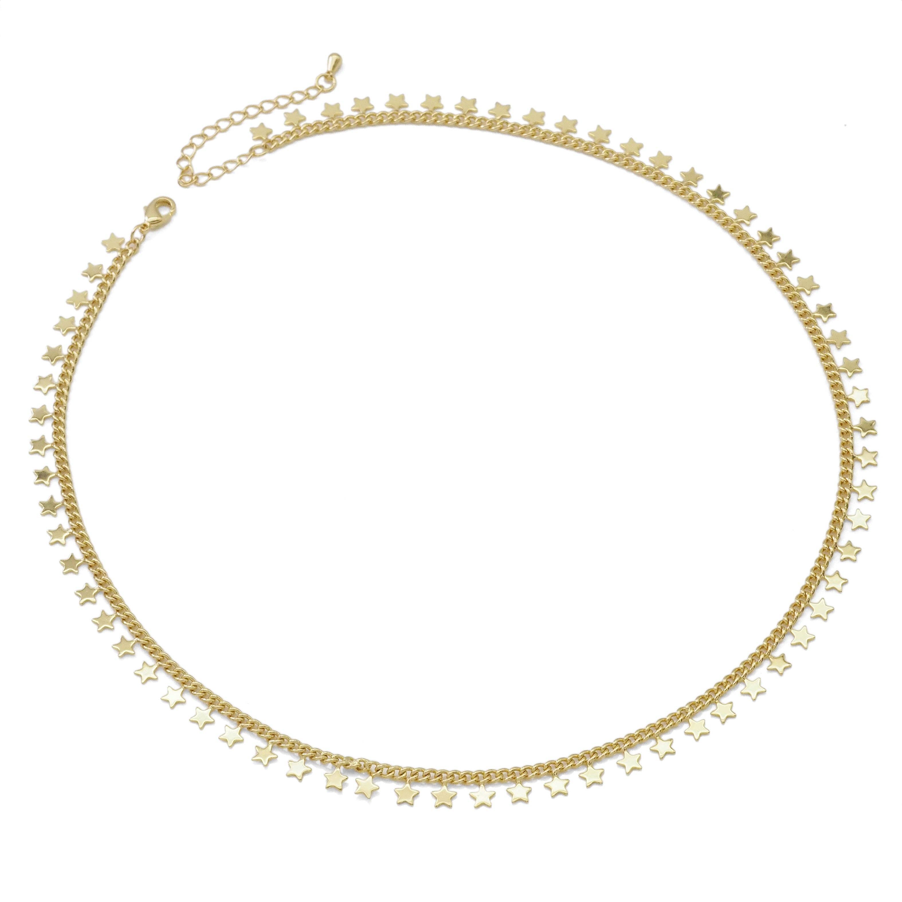 Multi Star Cuban Link Chain Necklace, Sku#Y829