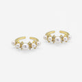 Gold CZ White Pearl Round Ring Adjustable Ring, Sku#LD411c