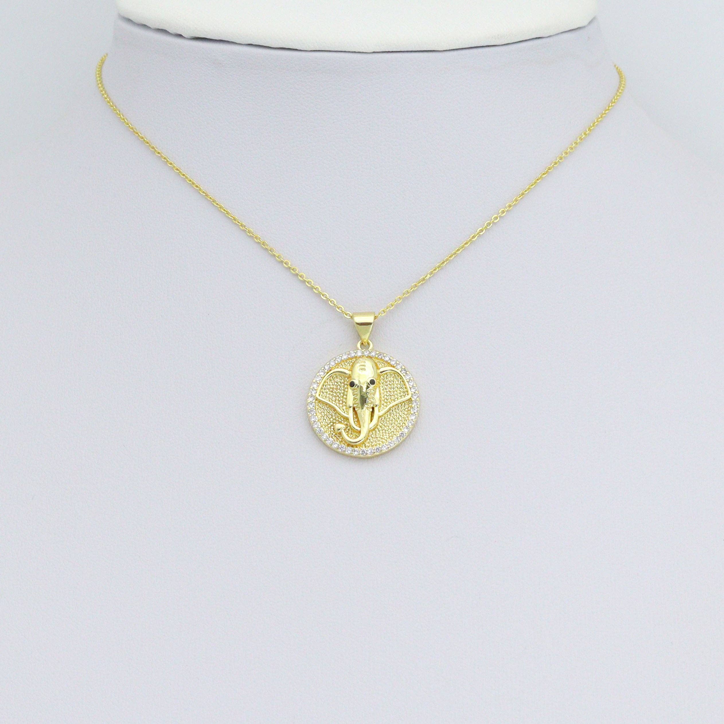 CZ Gold Elephant Head Coin Charm Pendant,Sku#LX860
