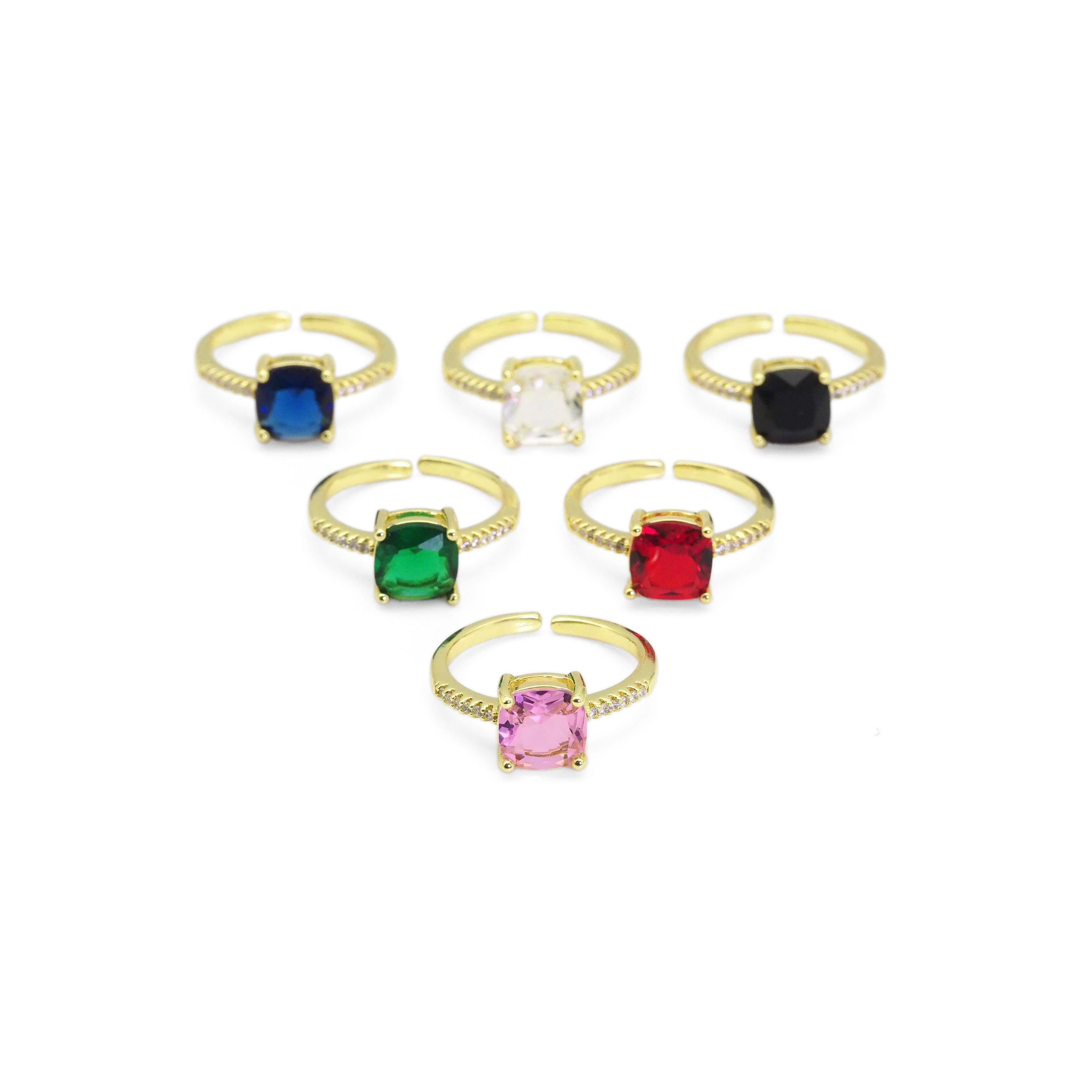 Gold Square Cobalt Clear CZ Adjustable Ring, Sku#LX283