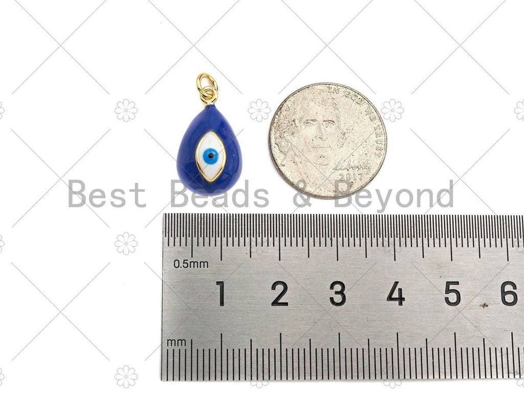 Colorful Enamel Evil Eye Teardrop Shape Pendant, 18K Gold Filled Enamel Evil Eye Charm,11x20mm,Sku#F1403