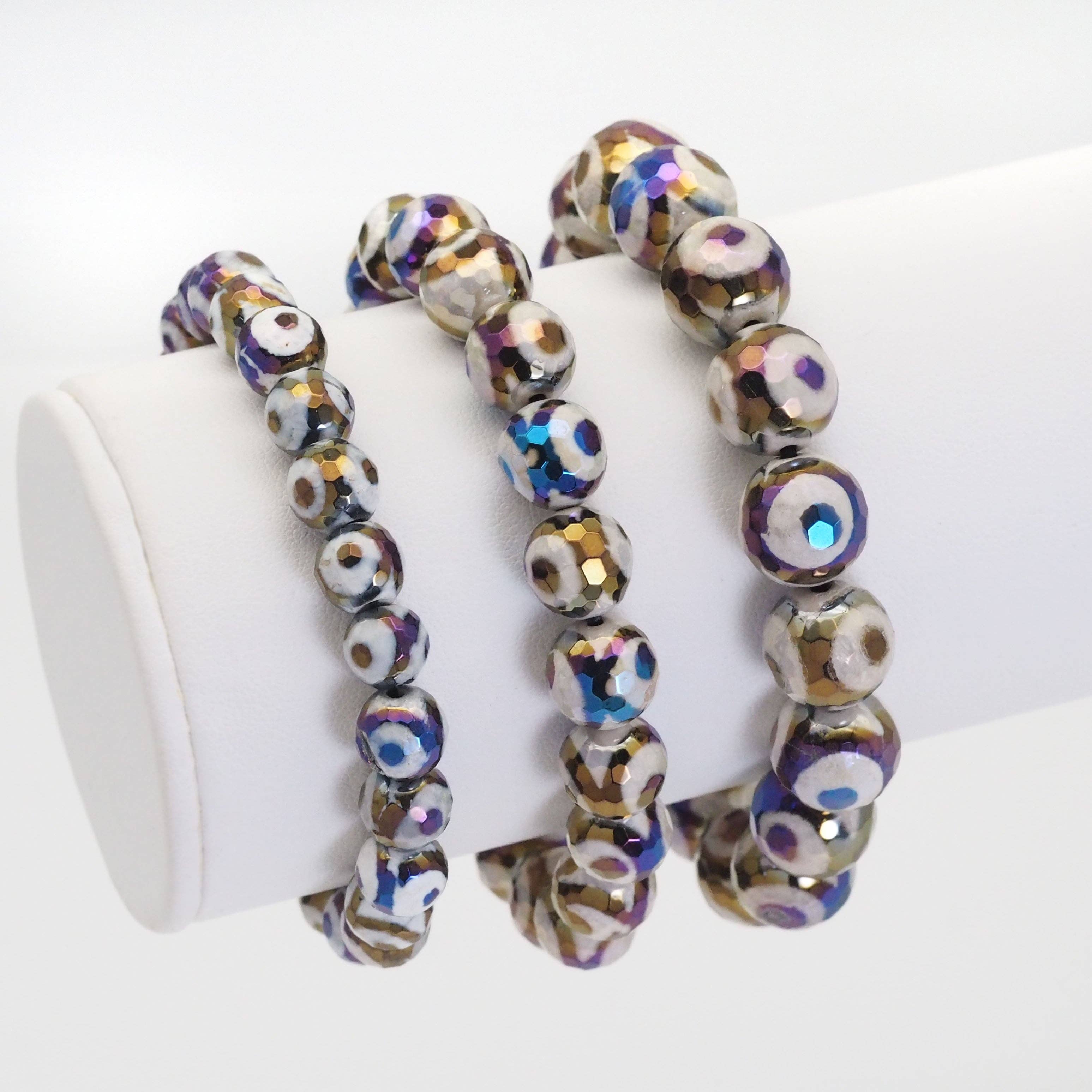 AB Mystic Evil Eye Agate Stretchy Bracelet, Sku#EF424