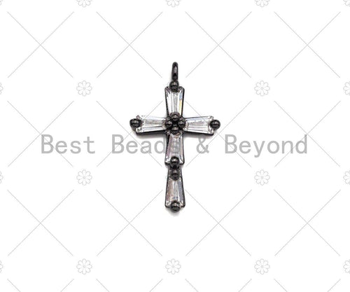 CZ Micro Pave Cross Shaped Pendant/Charm, Cross Charm with Baguette CZ,  Cubic Zirconia Pave Charm, 9x15mm, sku#Y292