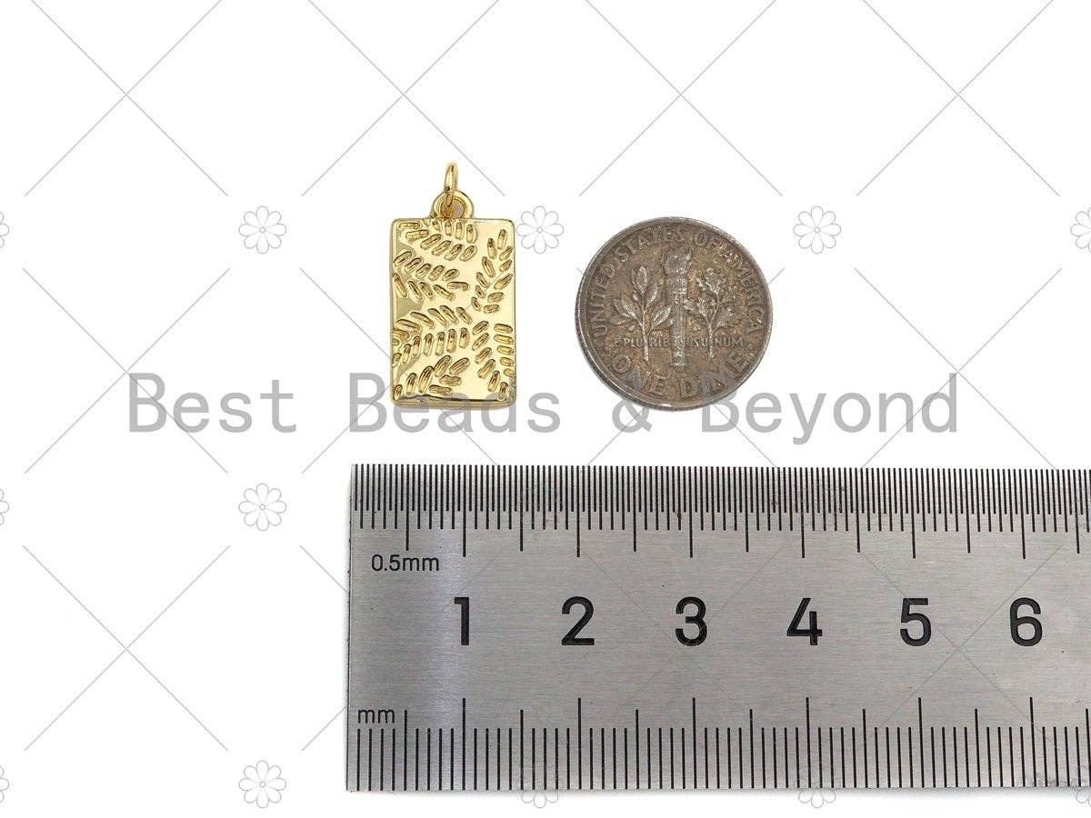 18K Dainty Gold Leaf On Rectangle Shape Pendant/Charm,Gold Medallion Charm, Necklace Bracelet Charm Pendant,11x20mm, Sku#Y403
