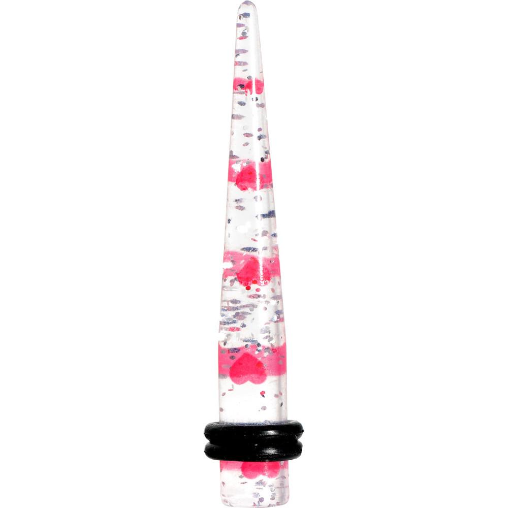 Clear Acrylic Glitter Pink Heart Confetti Taper 8G to 16mm