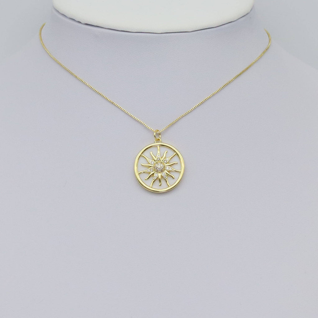 Gold CZ Sunflower Mother of Pearl Coin Charm, Sku#Y904