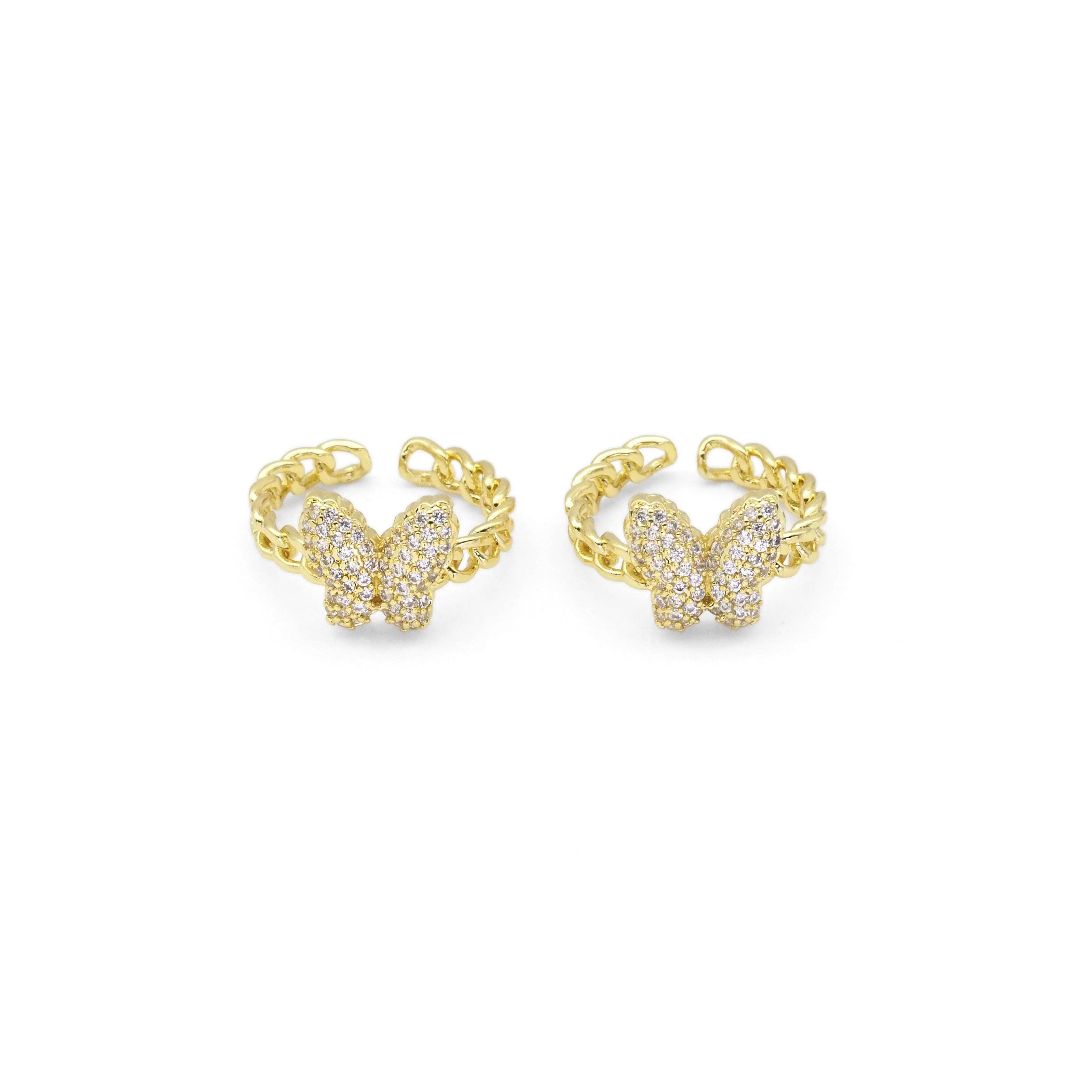 Gold Clear CZ Puffy Butterfly Adjustable Ring, Sku#LK875