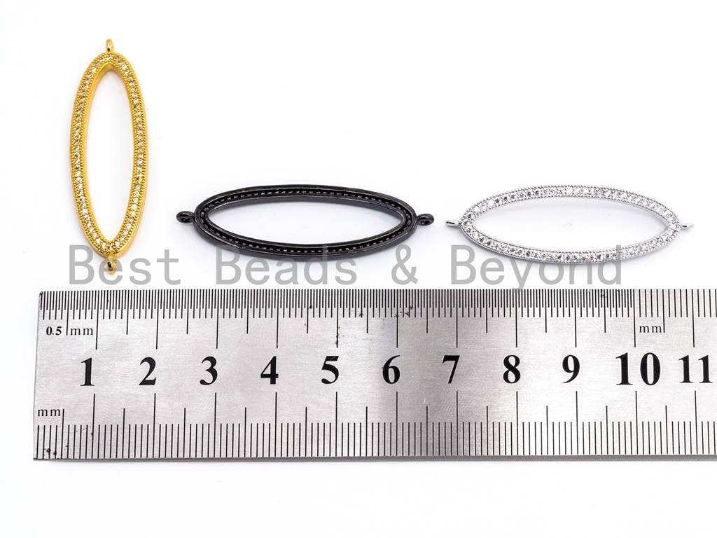 CZ Micro Pave Long Oval Link Connector, Cubic Zirconia Pave Oval Connector Charm, Finding DIY Jewelry, 13x43mm, SKU#E355C