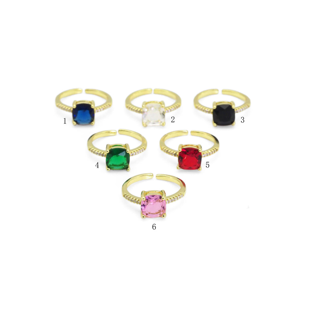 Gold Square Cobalt Clear CZ Adjustable Ring, Sku#LX283