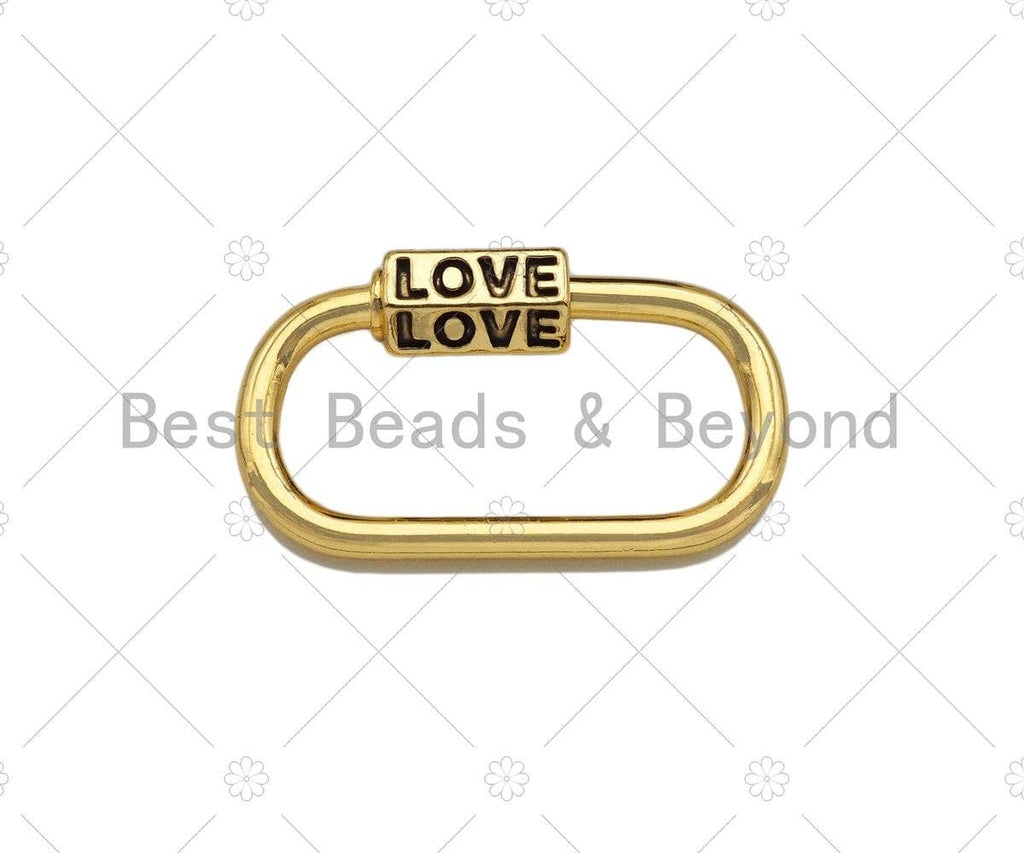 18K Gold Love Word On Oval Shape Screw Clasp, Oval Connector, Gold Carabiner Clasp, 17x29mm, Sku#K173