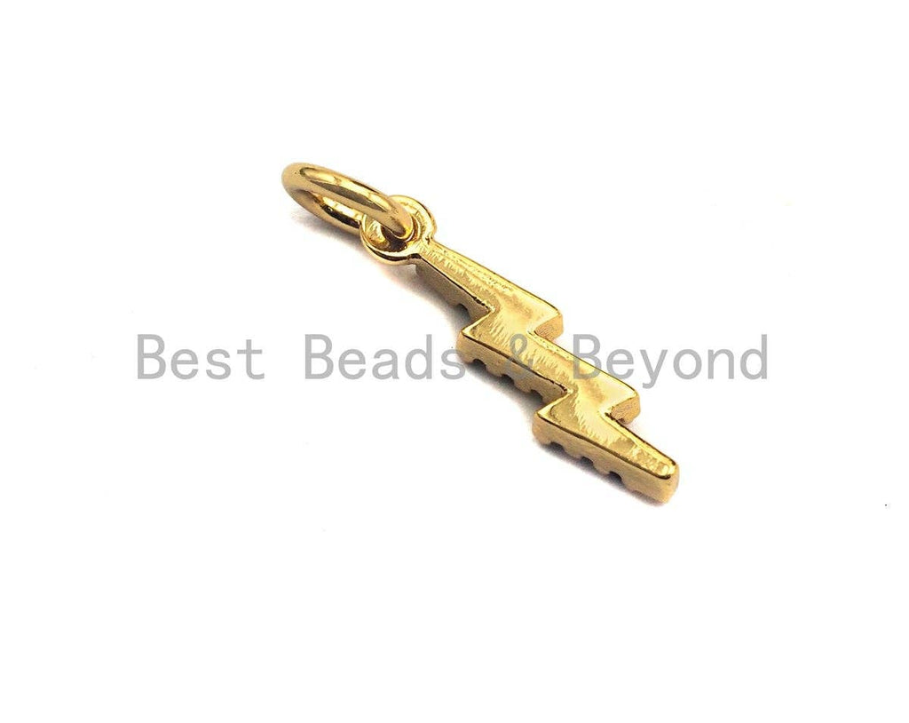 CZ Colorful Pave Thunder Lightning Bolt Charm/Pendant, Green/Black CZ Thunder Shaped Pave Pendant, Gold plated, 4x15mm, Sku#Z418