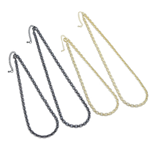 CZ Rectangle Chain Necklace, Sku#EF600