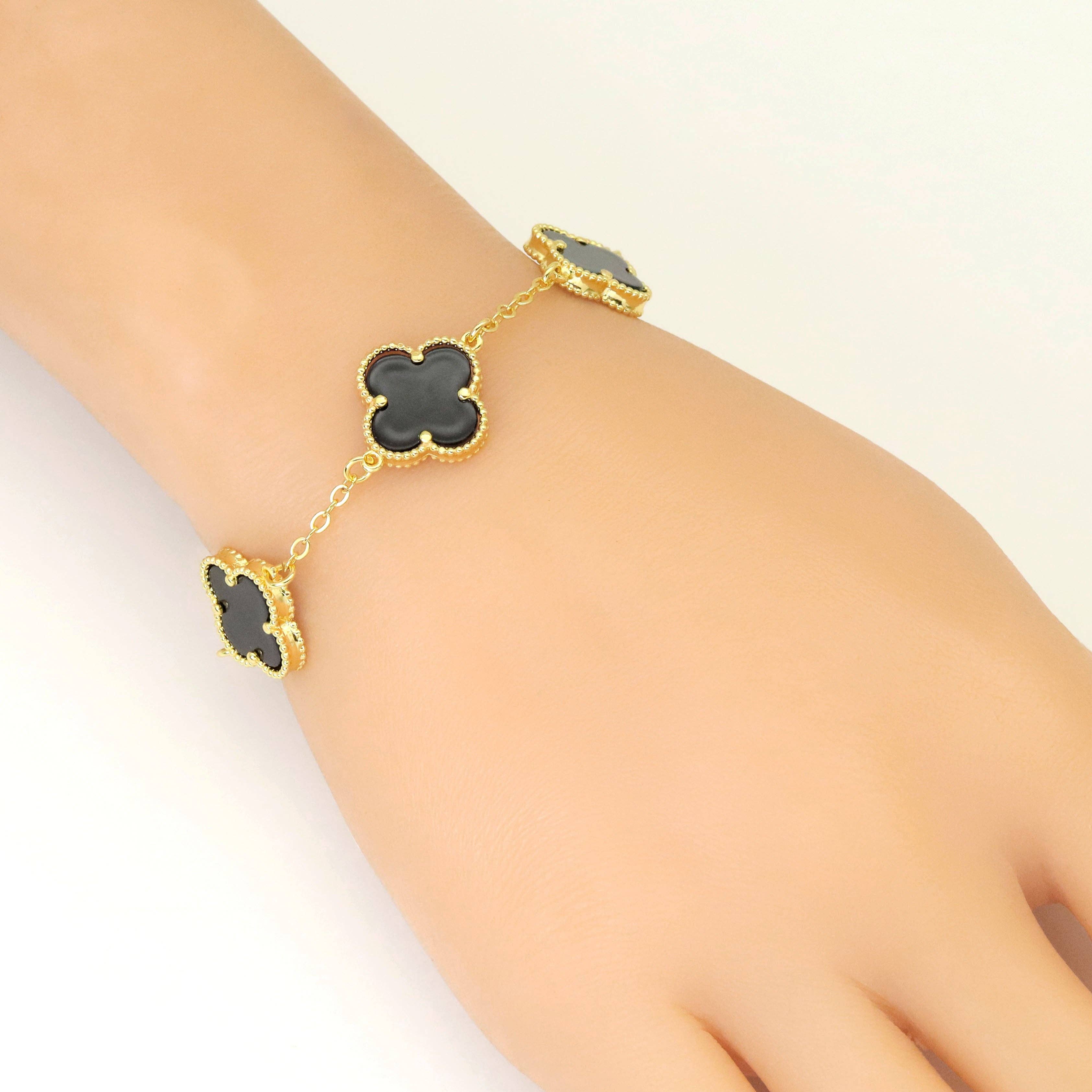 White Black  Enamel Flower Link  Bracelet, Sku#FH225
