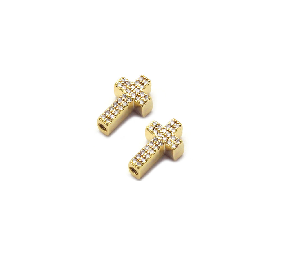 CZ Gold Silver Cross Spacer Beads, Sku#E561
