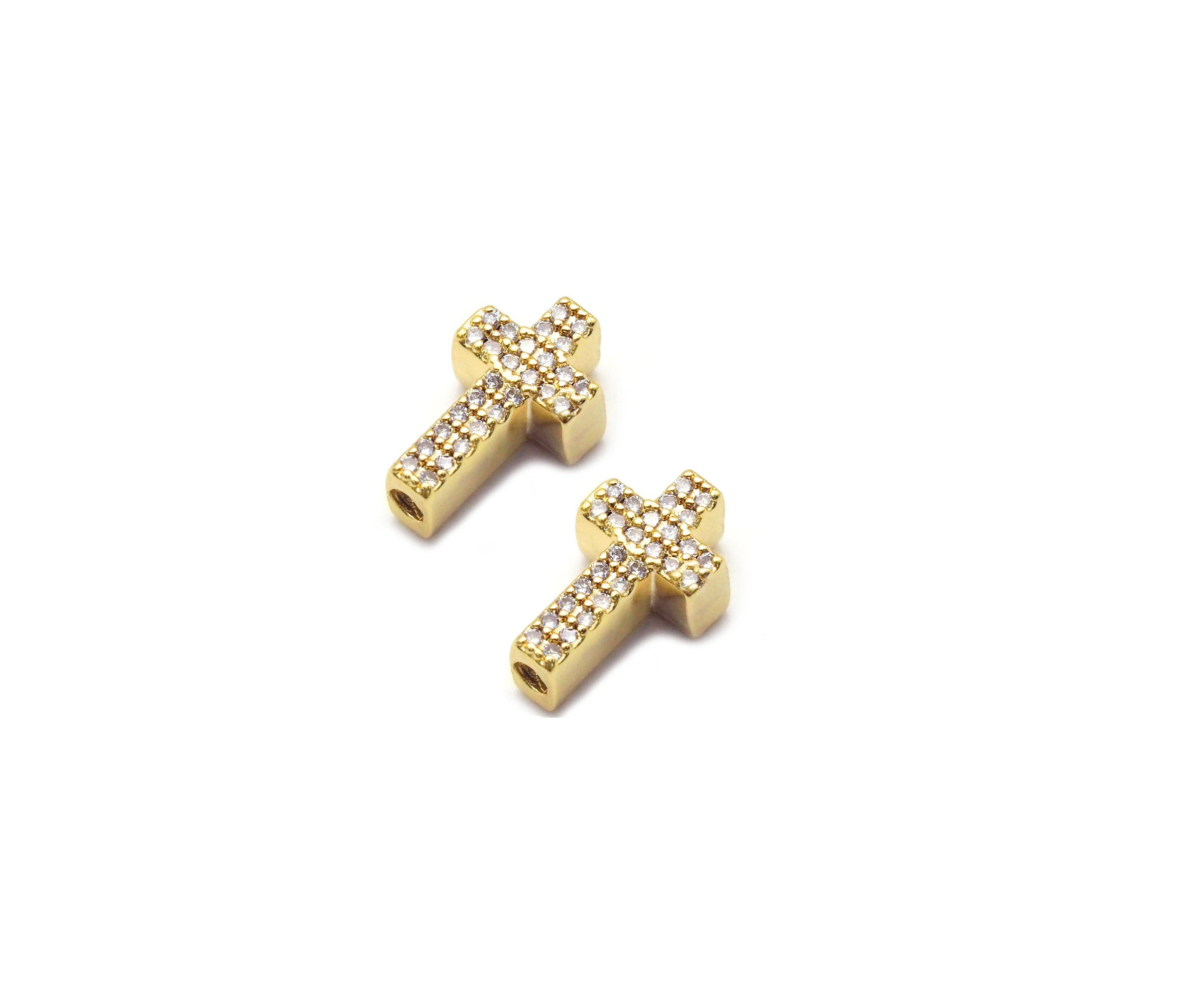 CZ Gold Silver Cross Spacer Beads, Sku#E561