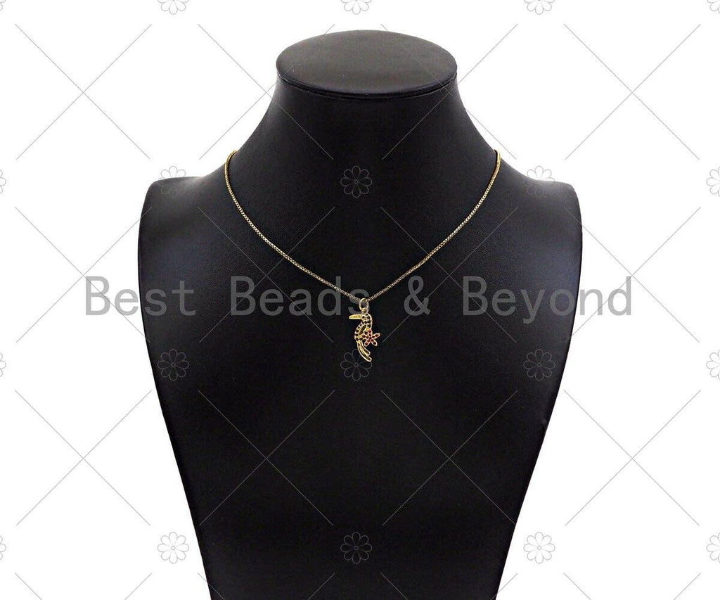 Colorful CZ Micro Pave Woodpecker Shape Pendant, 18K Gold Charm, Necklace Bracelet Charm Pendant, 21x10mm,Sku#Y433