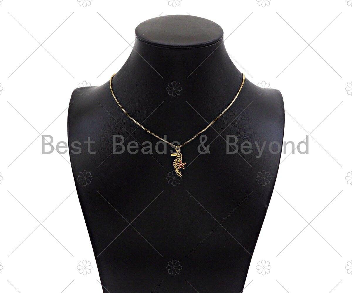 Colorful CZ Micro Pave Woodpecker Shape Pendant, 18K Gold Charm, Necklace Bracelet Charm Pendant, 21x10mm,Sku#Y433