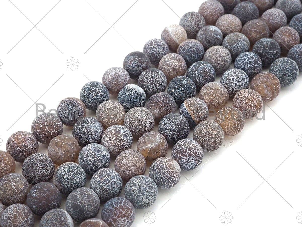 High Quality Natural Brown Frosted Matt Fire Agate, Round 6mm/8mm/10mm/12mm Brown Black Fire Agate, 15.5" Full Strand, sku#UA145