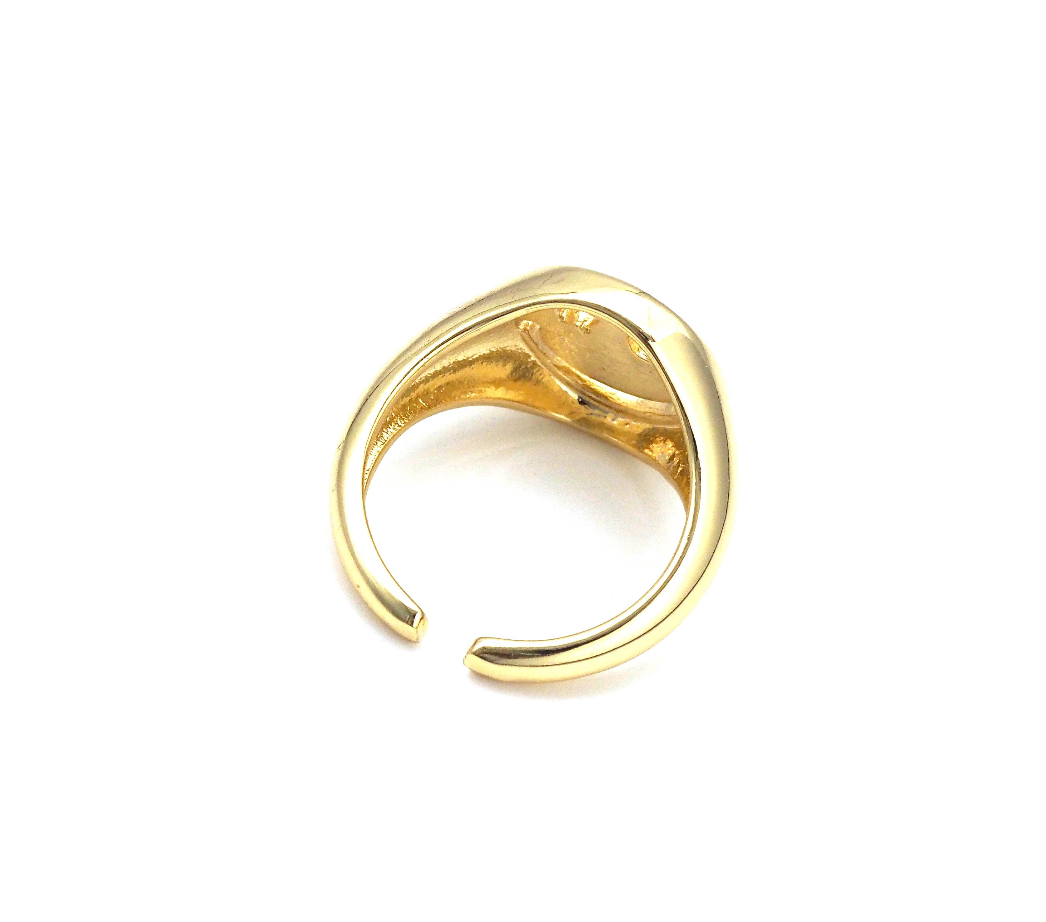 Star Eye Smiley Face Gold Filled Brass Signet Ring, sku#LD153C