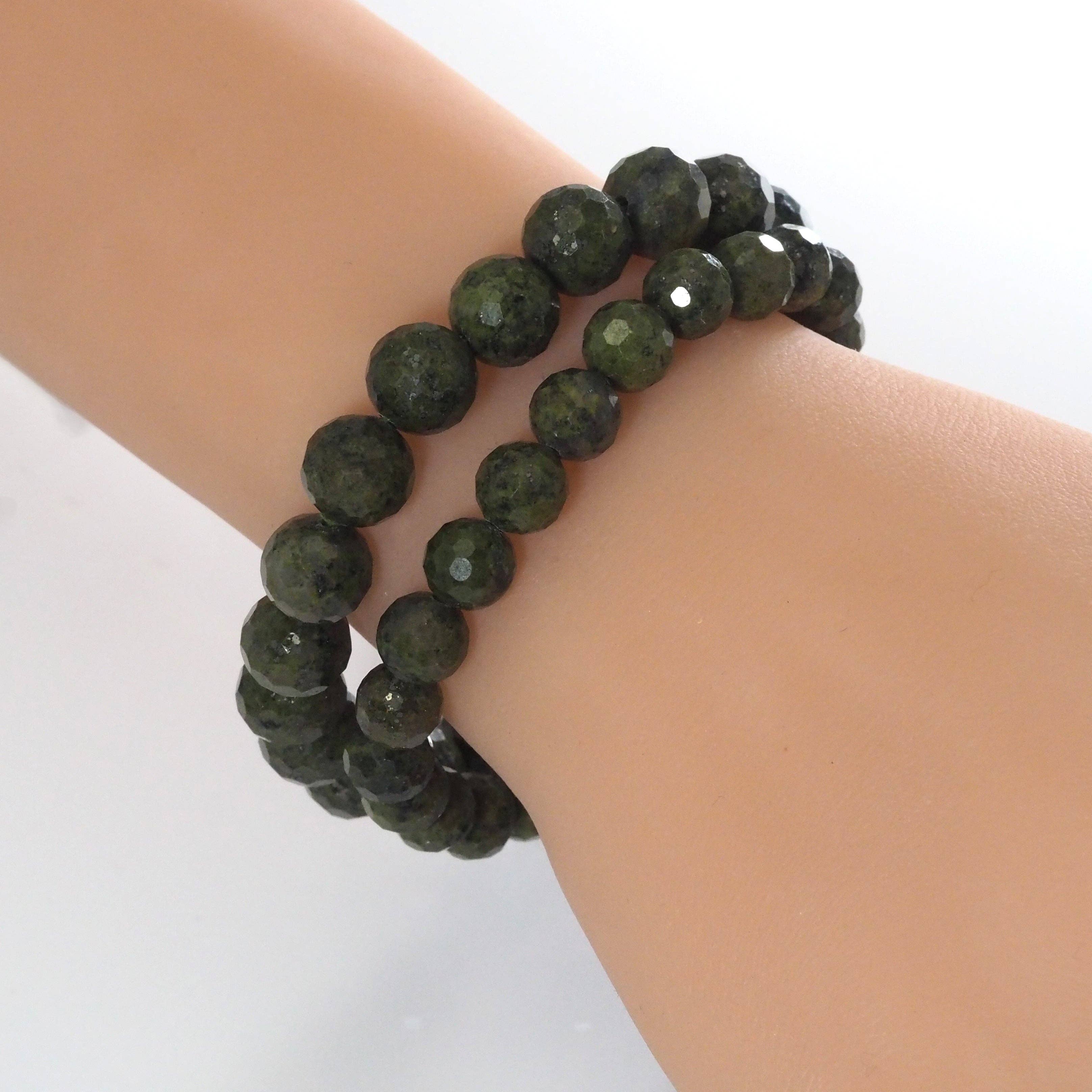 Genuine Chlorastvolite Round Faceted Stretchy Bracelet, 8mm/10mm, Sku#EF306