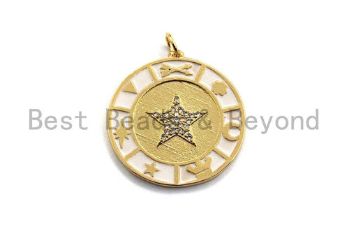 NEW DESIGN Pave CZ Enamel Coin Charms,White Enamel Pendant,Enamel Coin Pendant, Oil Drop jewelry Findings,25x27mm,sku#Z397