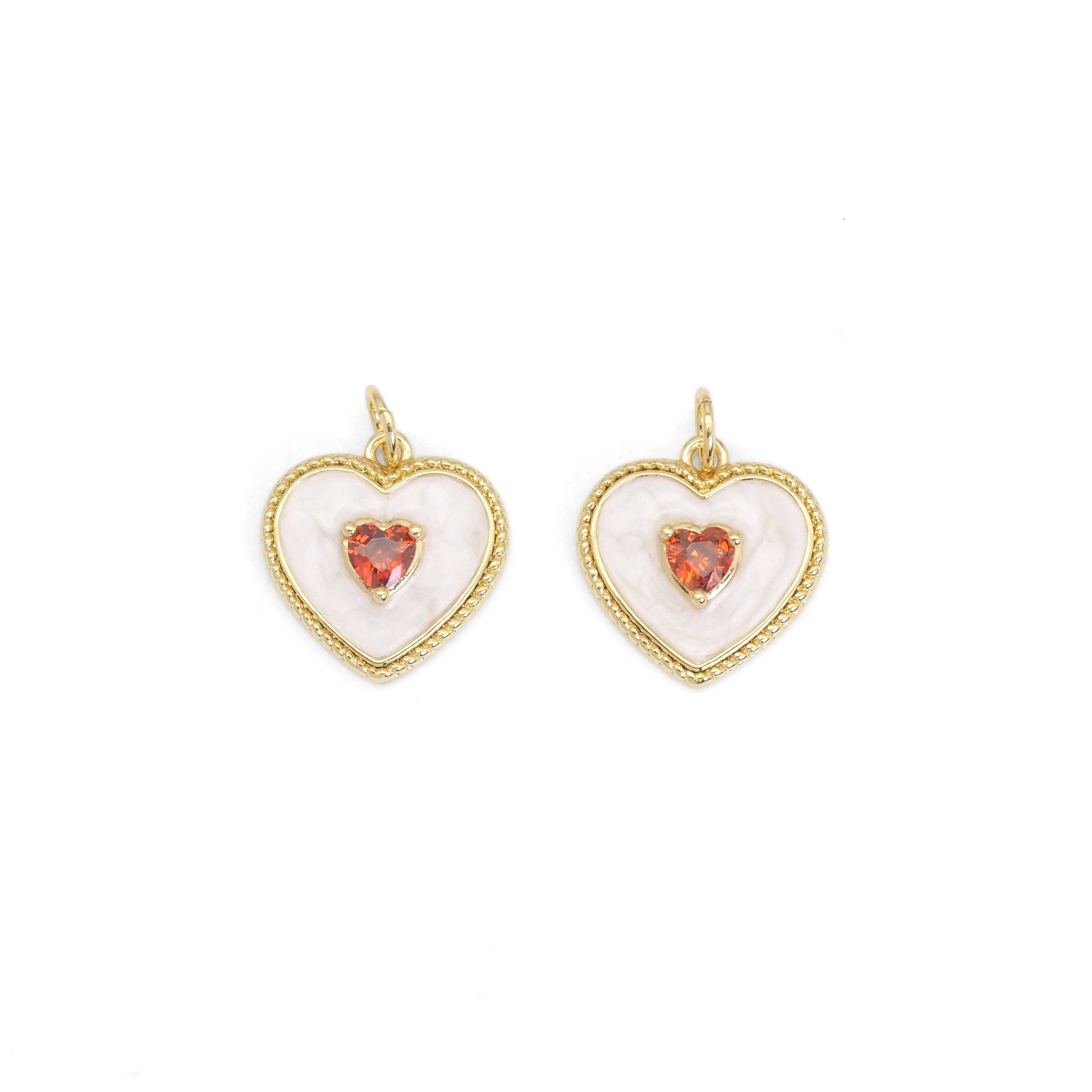 White Enamel Red Heart Charm, Sku#Y832