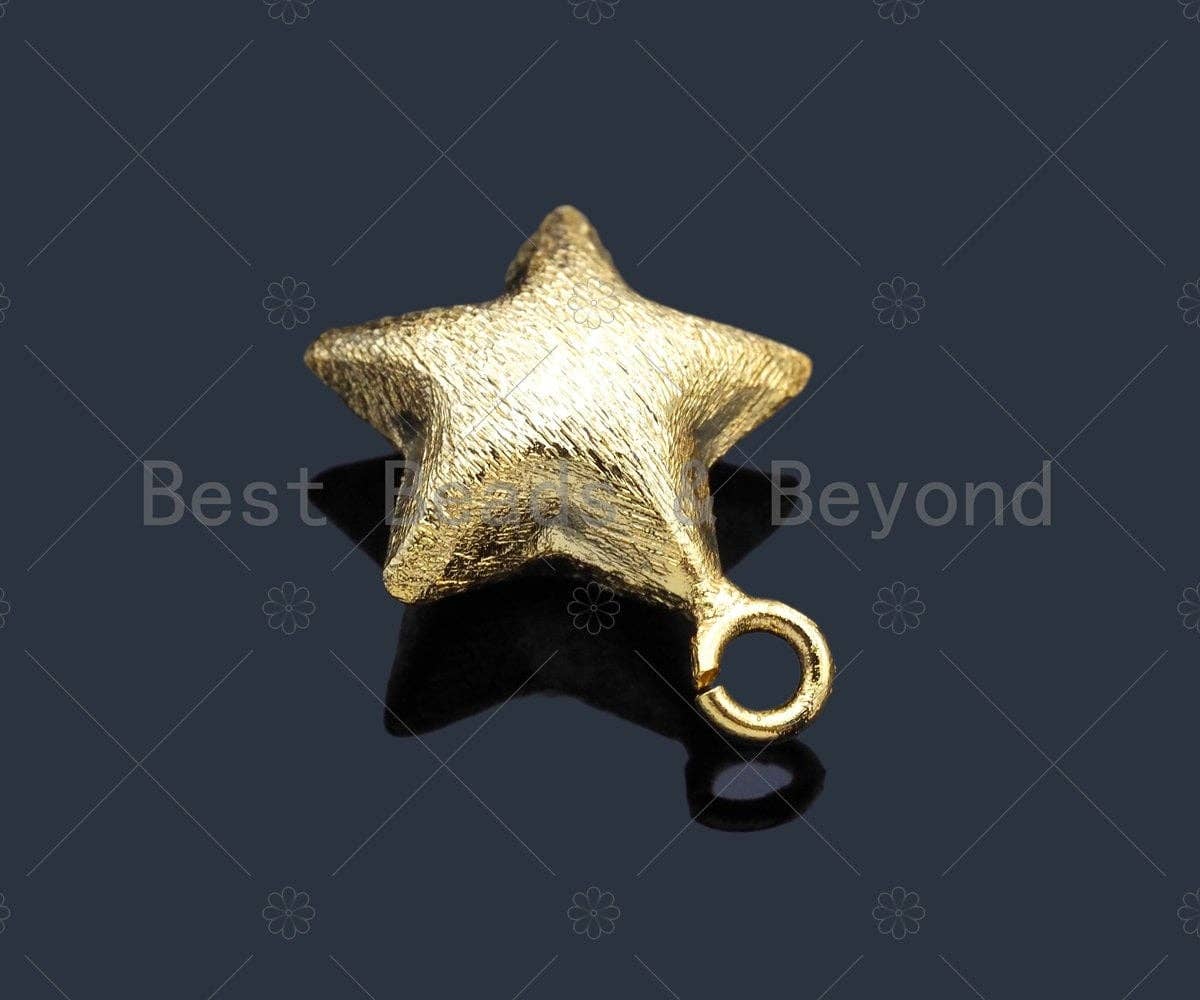 Brushed Gold Puffy Star Charm/Pendant, Star Shape Charm, Gold Star Pendant, Gold plated charm, 13mm, Sku#Y329