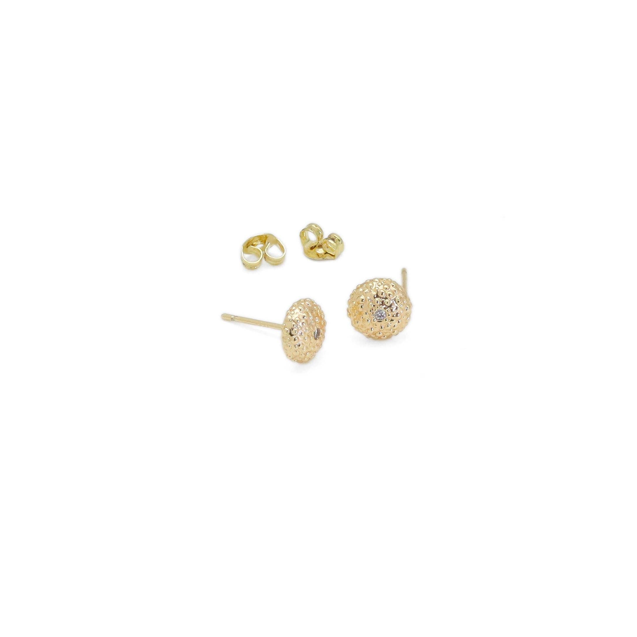 CZ brushed Gold Round Stud Earrings, Sku#ZX172
