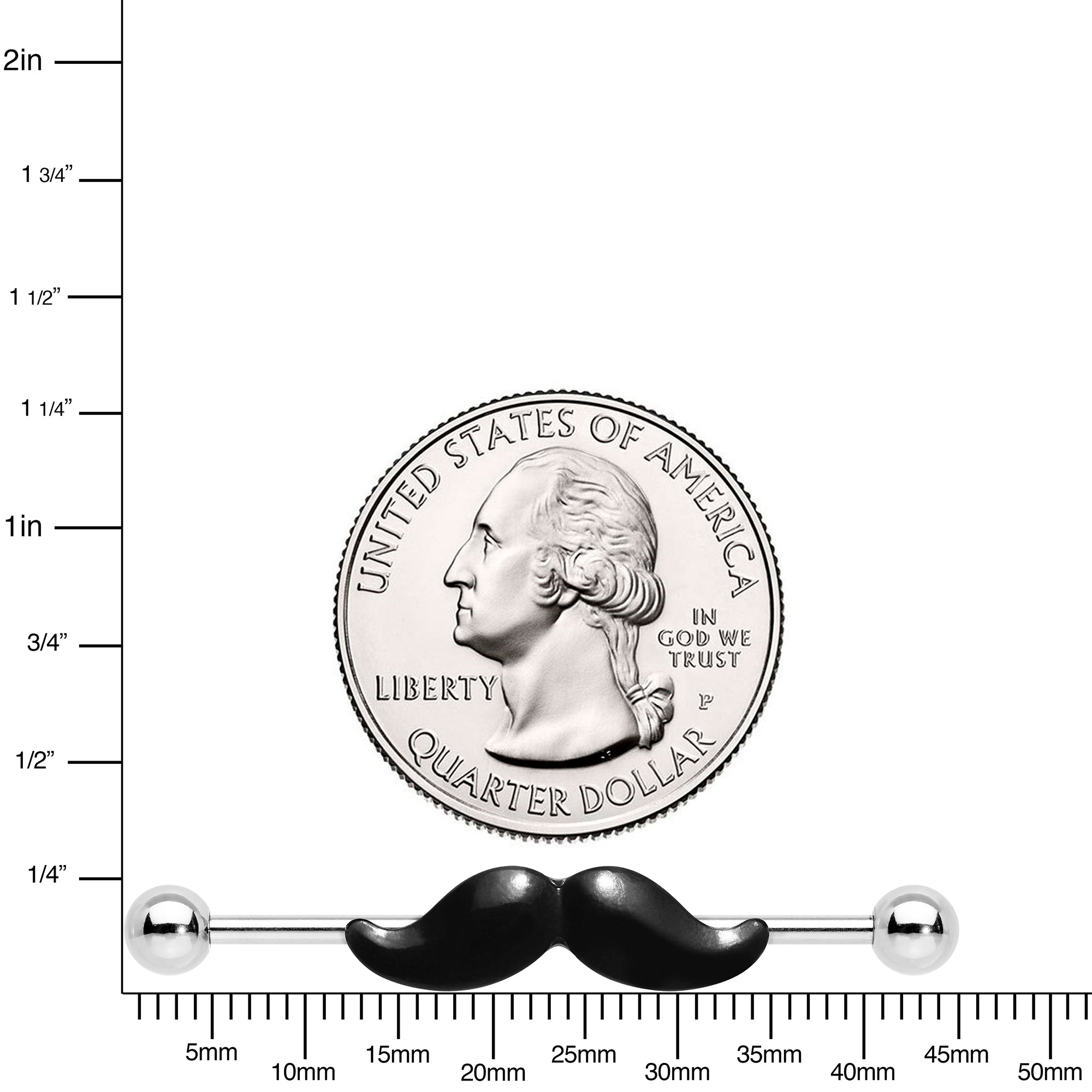 14G Black Mustache Industrial Barbell 36mm