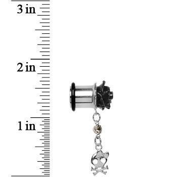 Black Rose Flower Skull Crossbones Dangle Plug Sizes 5mm to 12mm
